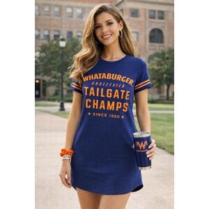 Whataburger T-Shirt Dress Women‎ Size M Blue New Tailgate Champs Academy Sports
